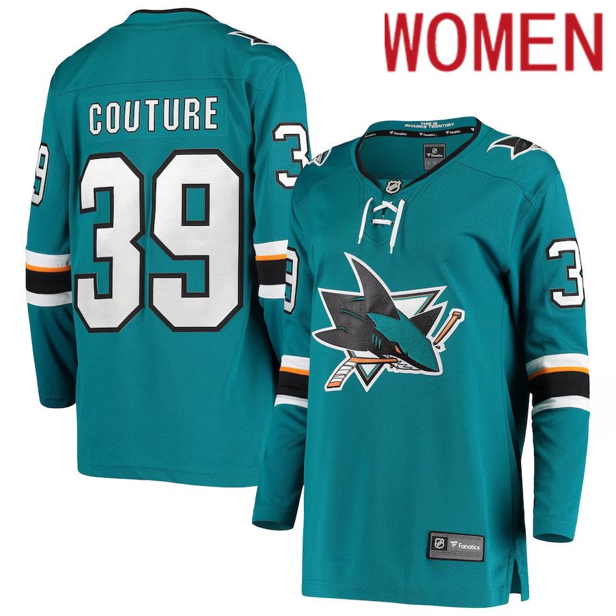 Women San Jose Sharks 39 Logan Couture Fanatics Branded Teal Breakaway Home Player NHL Jersey